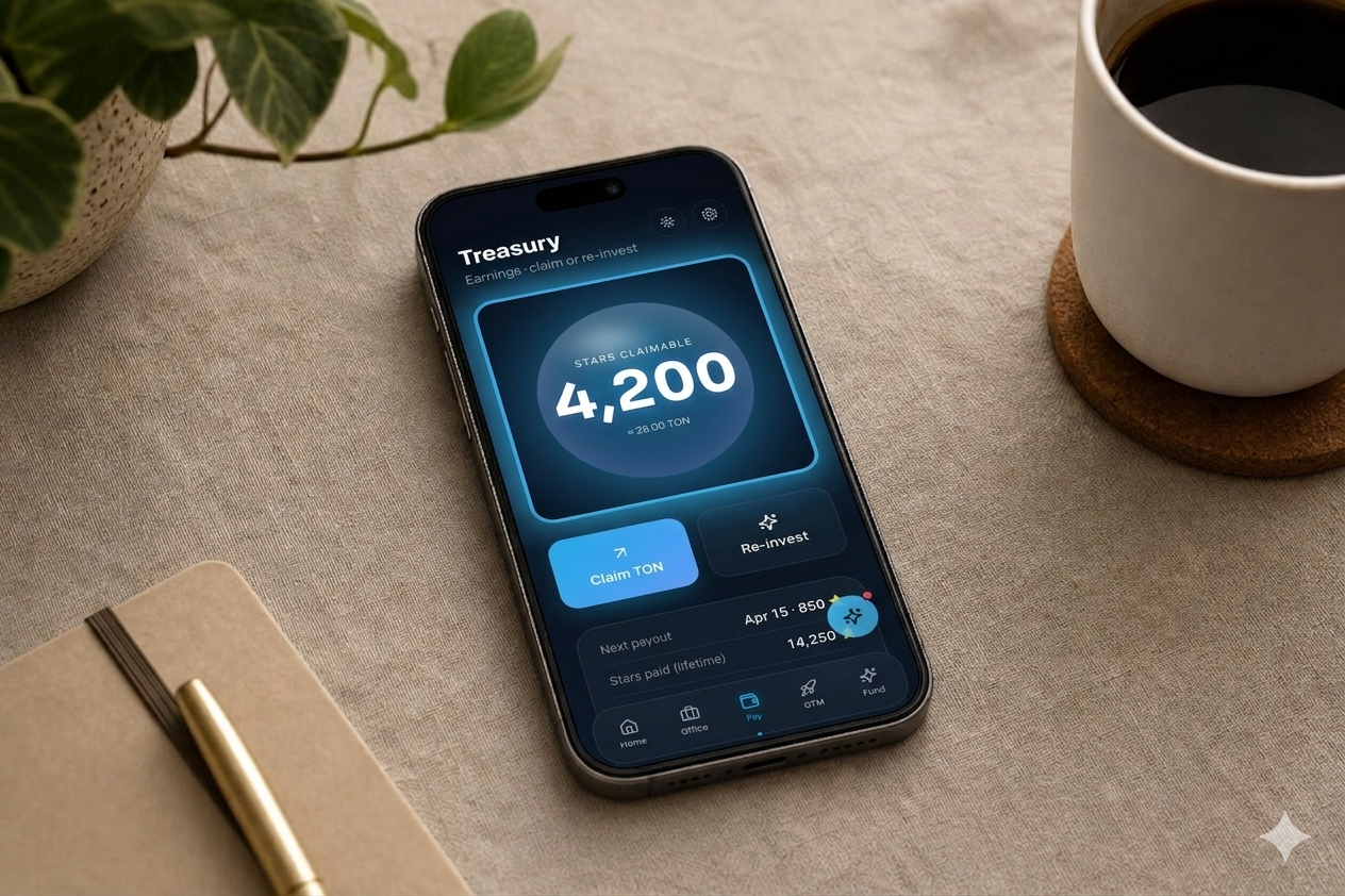 Tele-Fund Treasury — 4,200 Stars claimable, claim TON or re-invest
